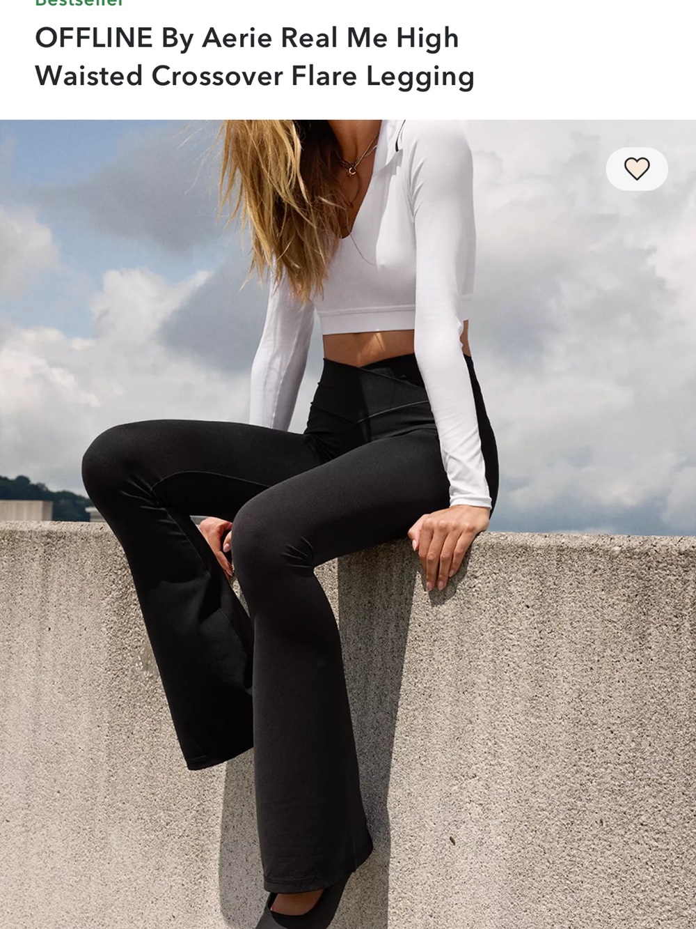 aerie Black High-Waisted Crossover Flare Leggings